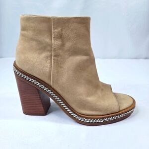 Vince Camuto Bitnny Tan Suede Chain Peep-Toe ankle heel Booties Size 7